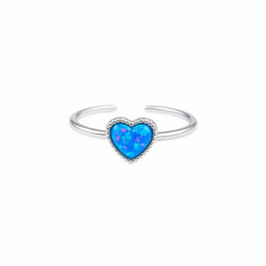 Bague en argent réglable avec cœur en opale bleue - ROXANA