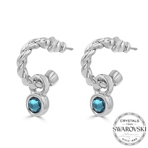 Leichte Silberohrringe Creolen mit Swarovski Türkis - ÁNCORA