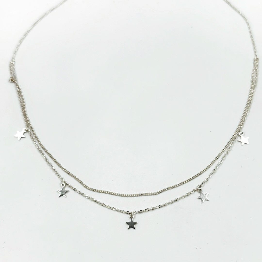 Silberne Doppelkette mit Sternen - kleinen Sternen Halsketten KOOMPLIMENTS
