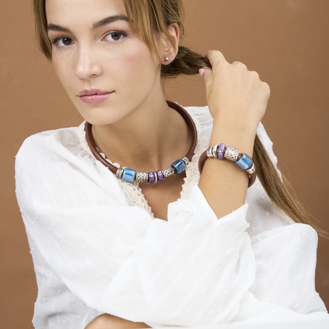 Chocker Halsband aus Leder mit Perlen - CAIRO Halsketten KOOMPLIMENTS