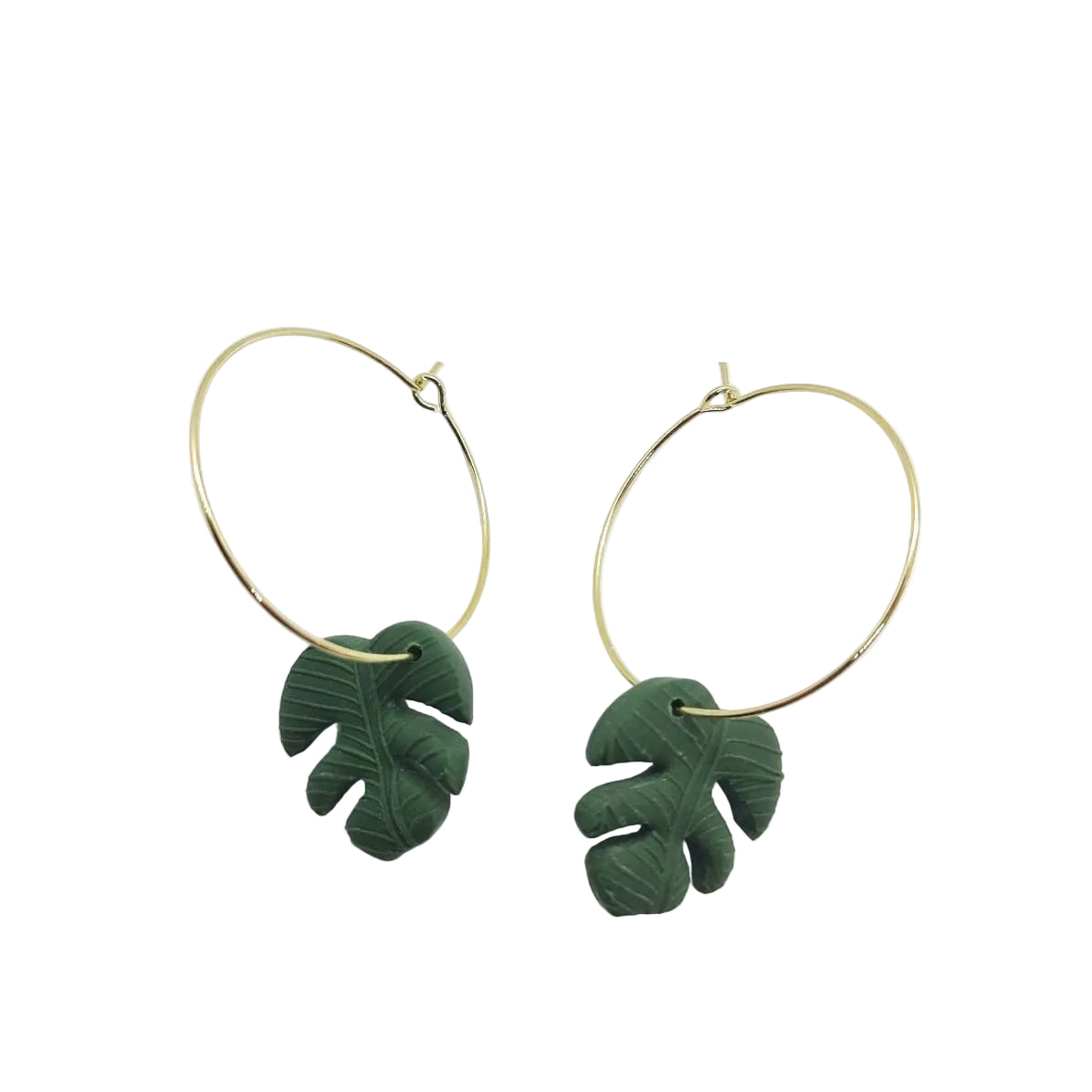 Fimo Creolen mit Mini-Monstera-Blatt
