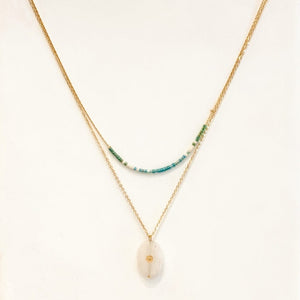 Cadena doble con piedra de nácar blanco - SIXTINE