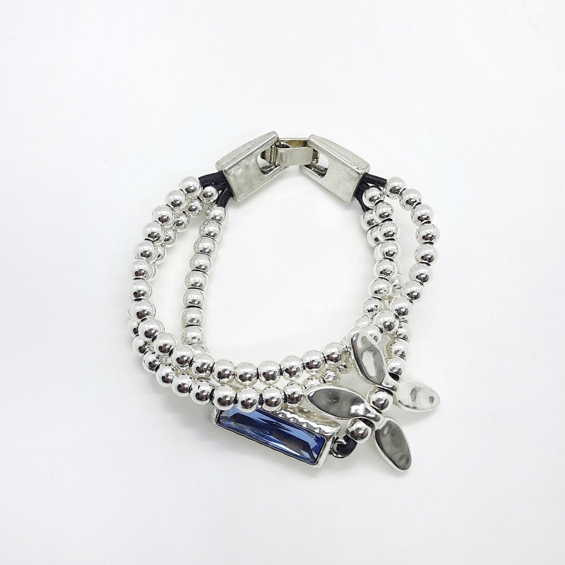 Lederarmband mit Silbernen Perlen - Butterfly Blau Armband KOOMPLIMENTS