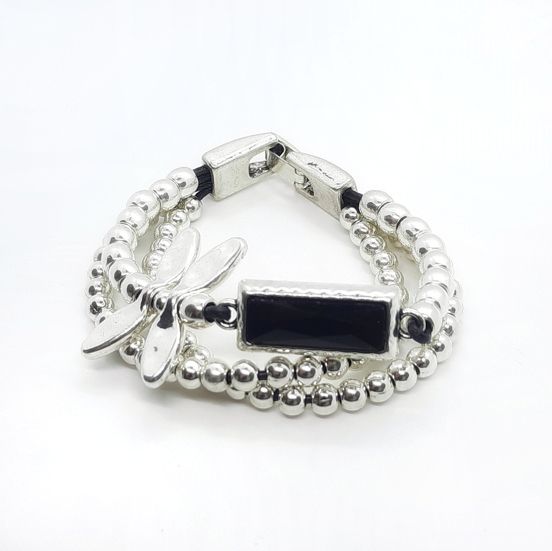 Lederarmband mit Silbernen Perlen - Butterfly Schwarz Armband KOOMPLIMENTS
