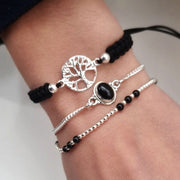 Schwarzes Armband mit silbernem Lebensbaum Armband KOOMPLIMENTS