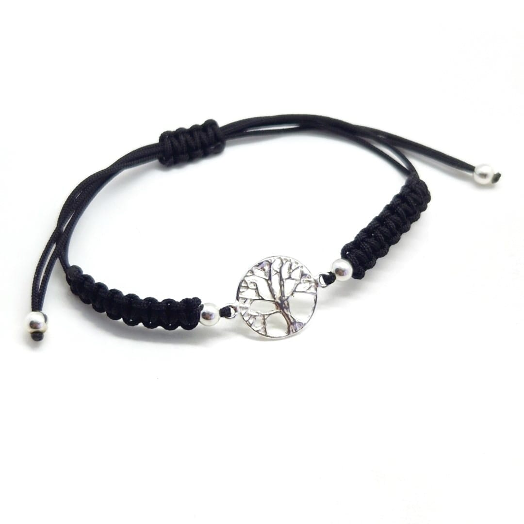 Schwarzes Armband mit silbernem Lebensbaum Armband KOOMPLIMENTS