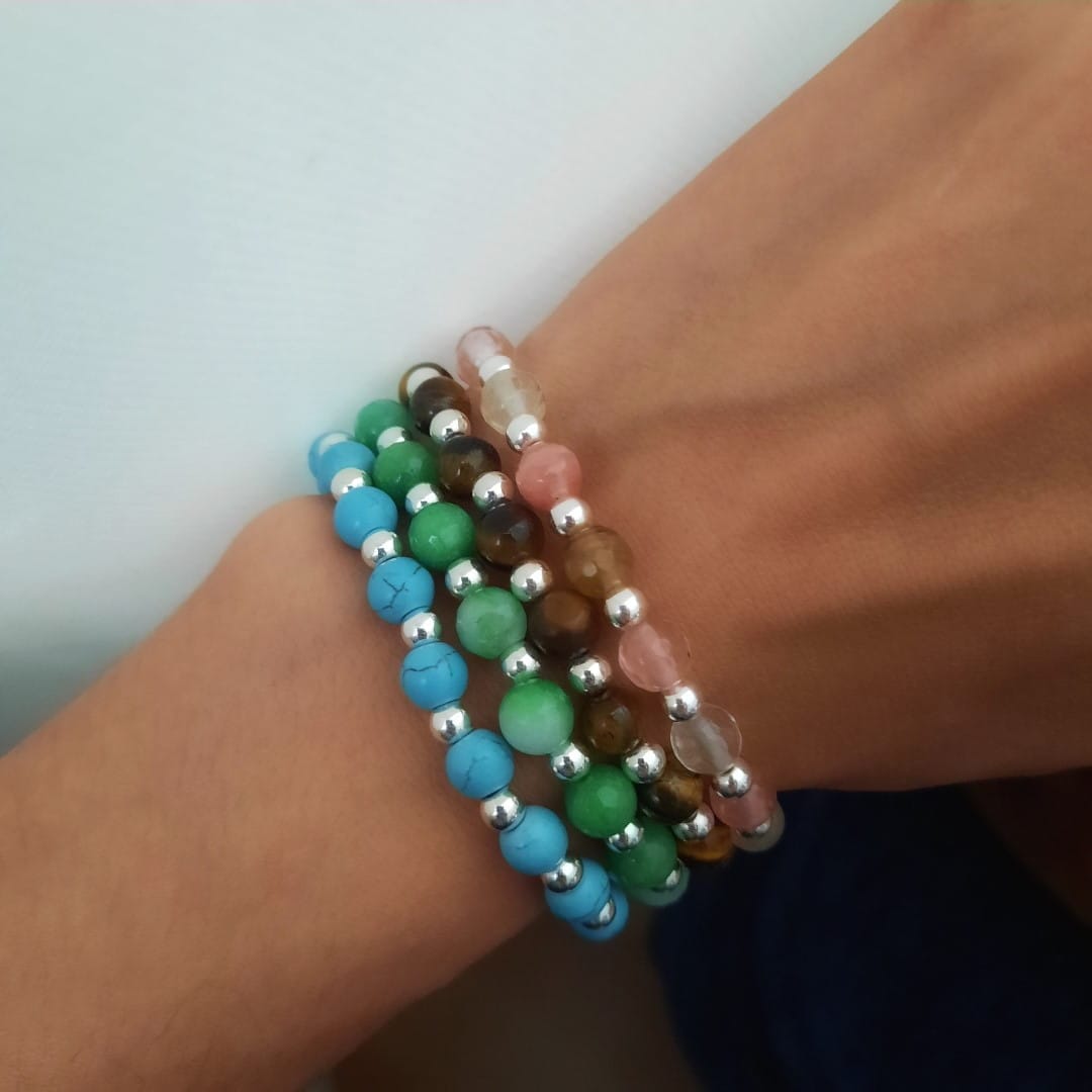 Silber Perlenarmband mit rosa und malvenfarbene Kristallen Armband KOOMPLIMENTS