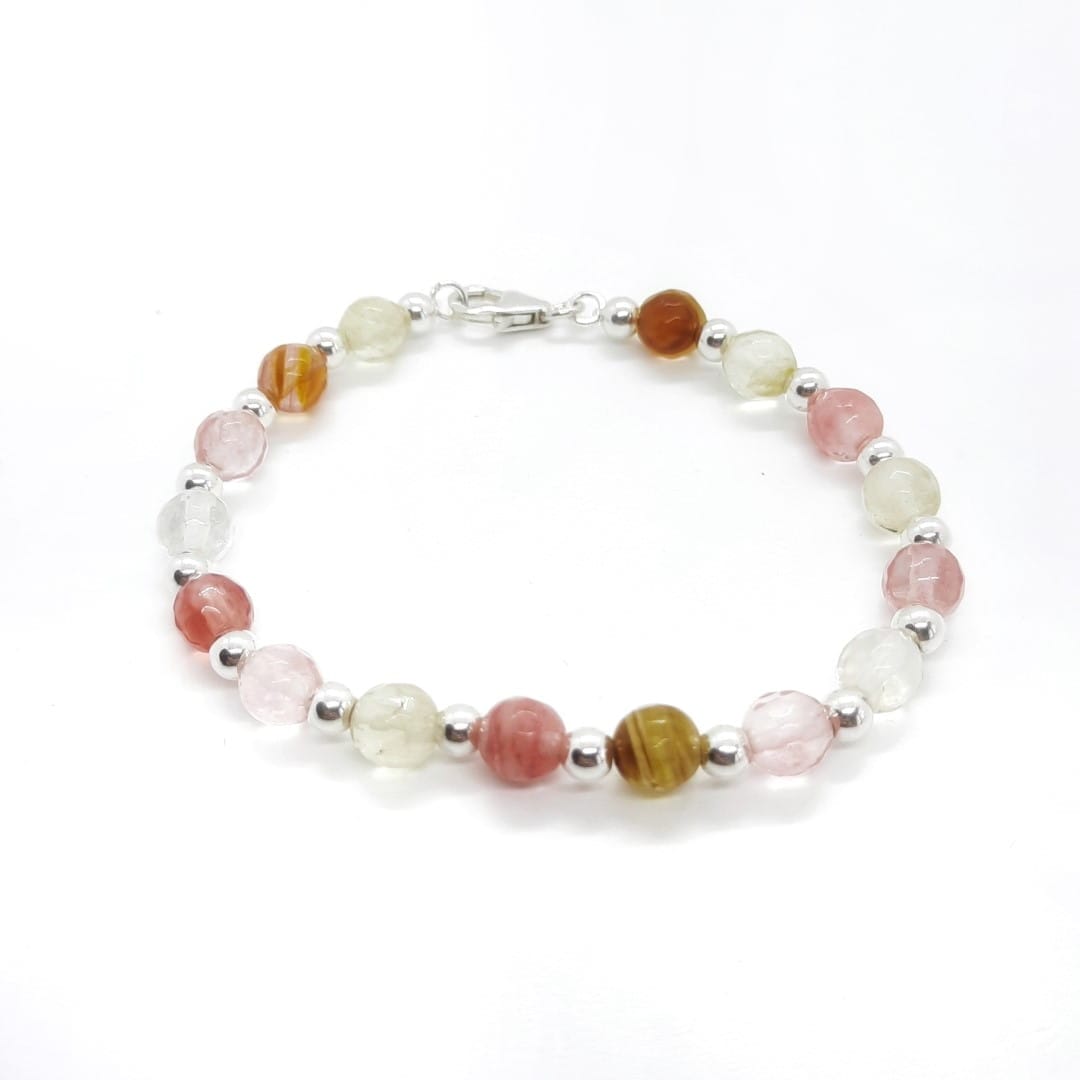 Silber Perlenarmband mit rosa und malvenfarbene Kristallen Armband KOOMPLIMENTS