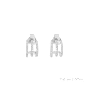 3 líneas de circonita Ohrstecker - Plata y Oro