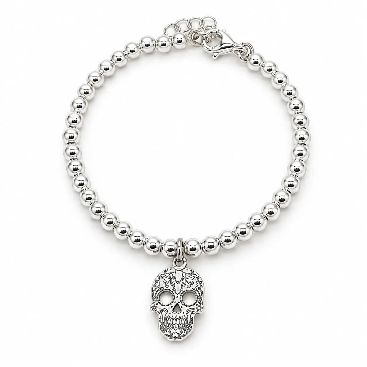 925 Silberkugelarmband mit Zuckerschädel-Anhänger - LA CATRINA Charm Armband KOOMPLIMENTS