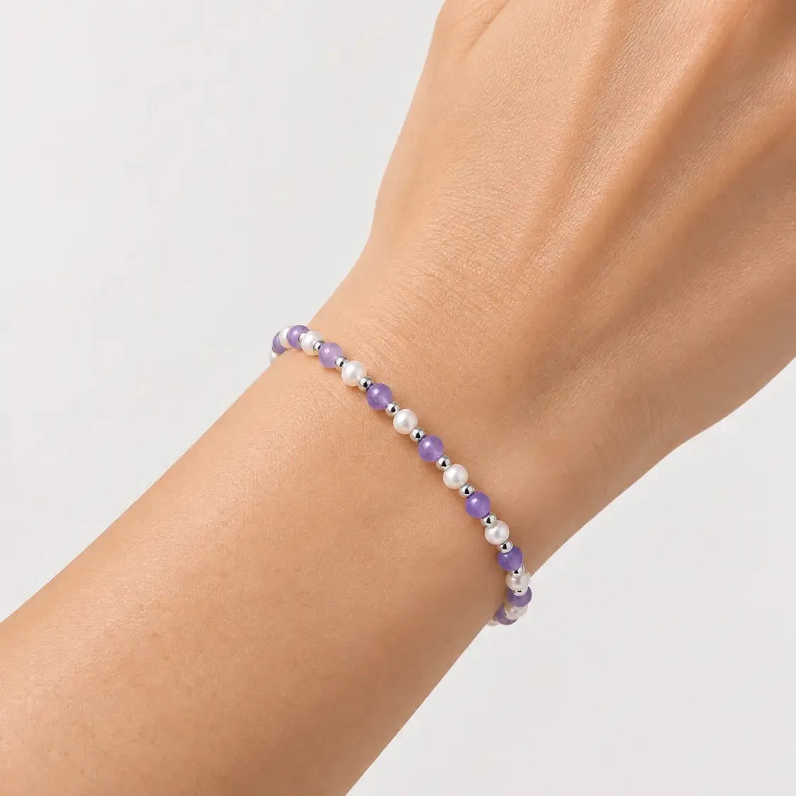 Amethyst Armband aus 925 Silber mit Perlen – LILA KOOMPLIMENTS
