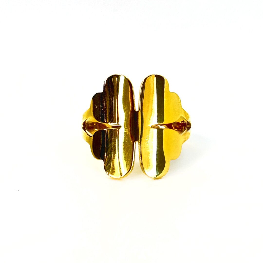 Breiter Gold Ring mit Glücksklee Ringe KOOMPLIMENTS