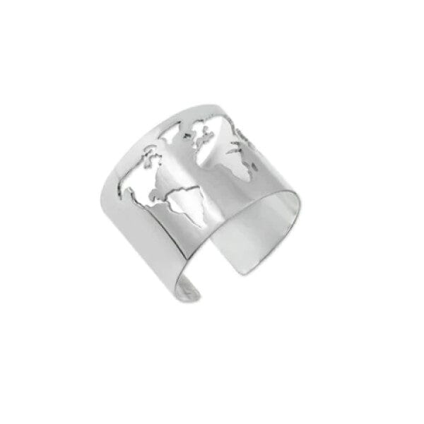 Breiter Silberring mit Weltkarte Ringe KOOMPLIMENTS