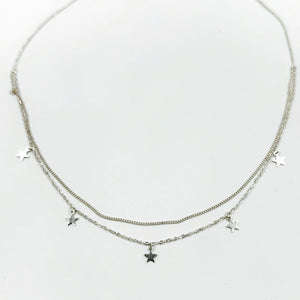 Collier double en argent avec des étoiles - petites étoiles