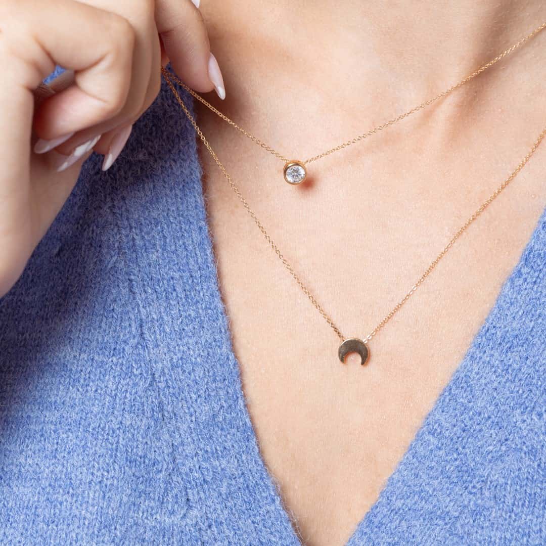 Doppelte Kette mit Mond und Zirkonia Halsketten KOOMPLIMENTS