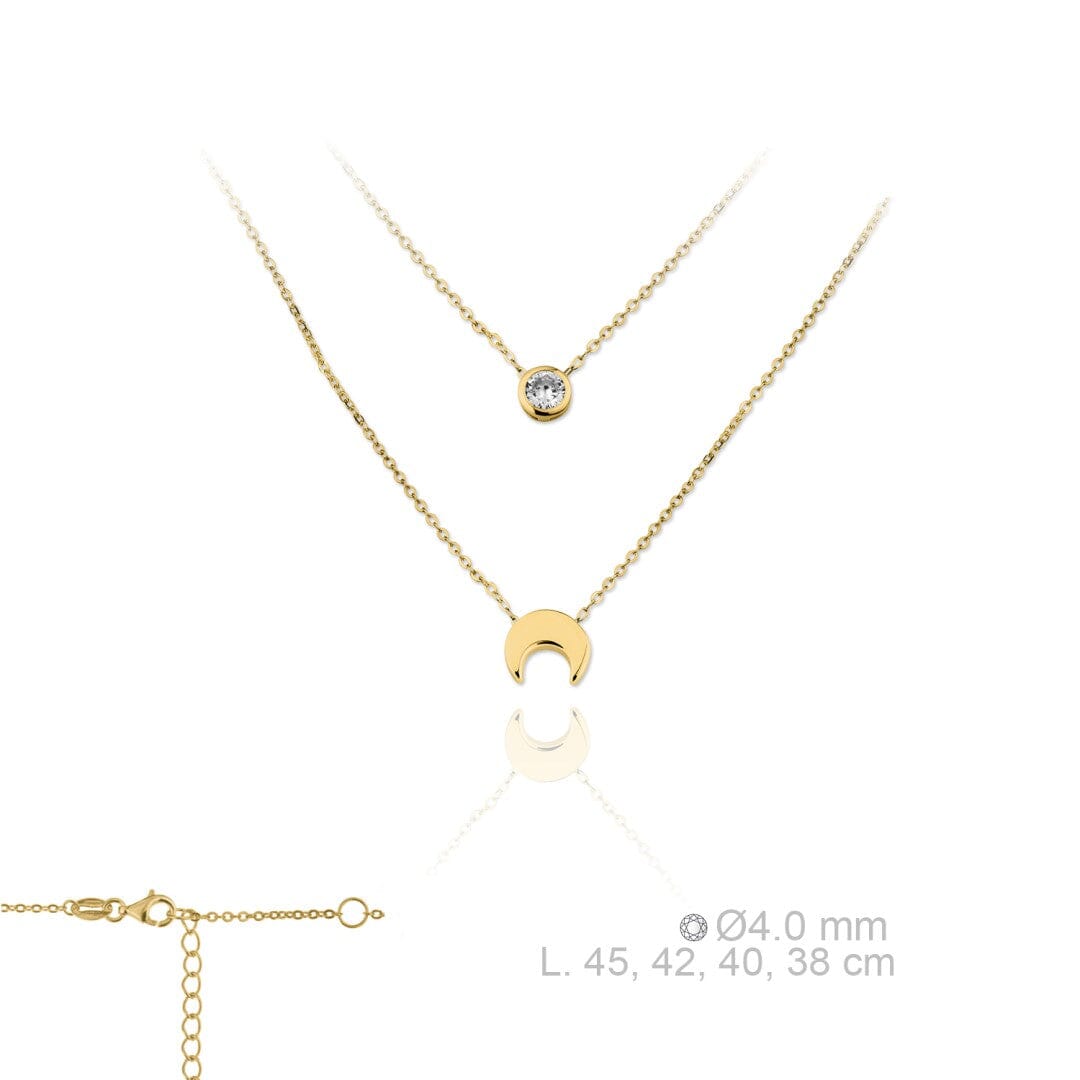 Doppelte Kette mit Mond und Zirkonia Halsketten KOOMPLIMENTS