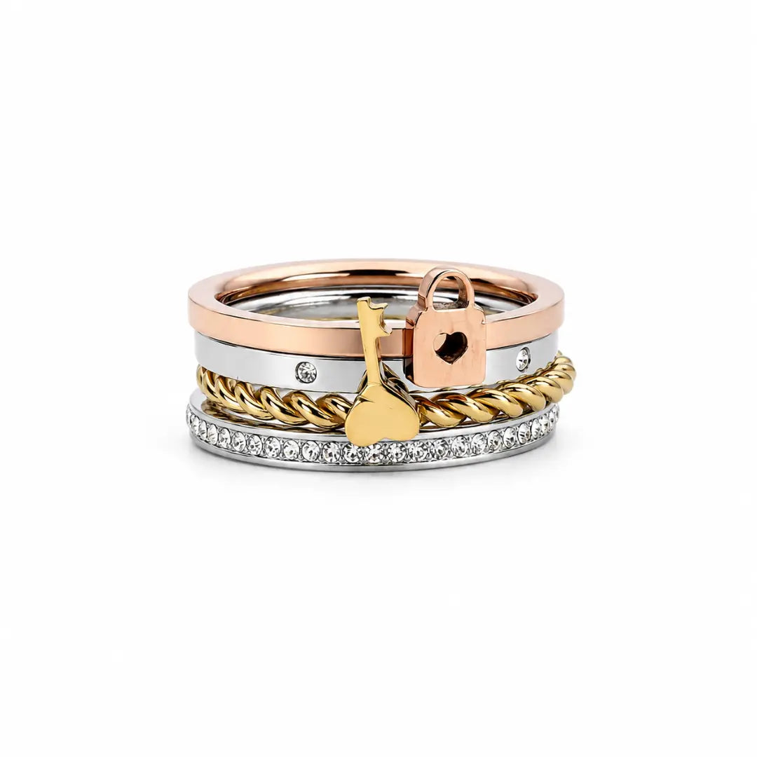 Edelstahlring-SET mit Schloss und Schlüssel Ringe KOOMPLIMENTS