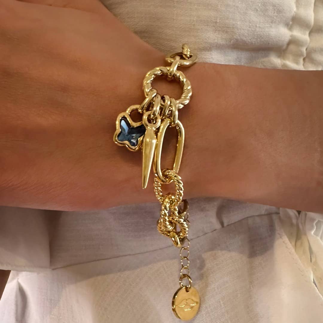 Gold Armkette mit Schmetterling Anhänger - BUTTERFLY Armband KOOMPLIMENTS