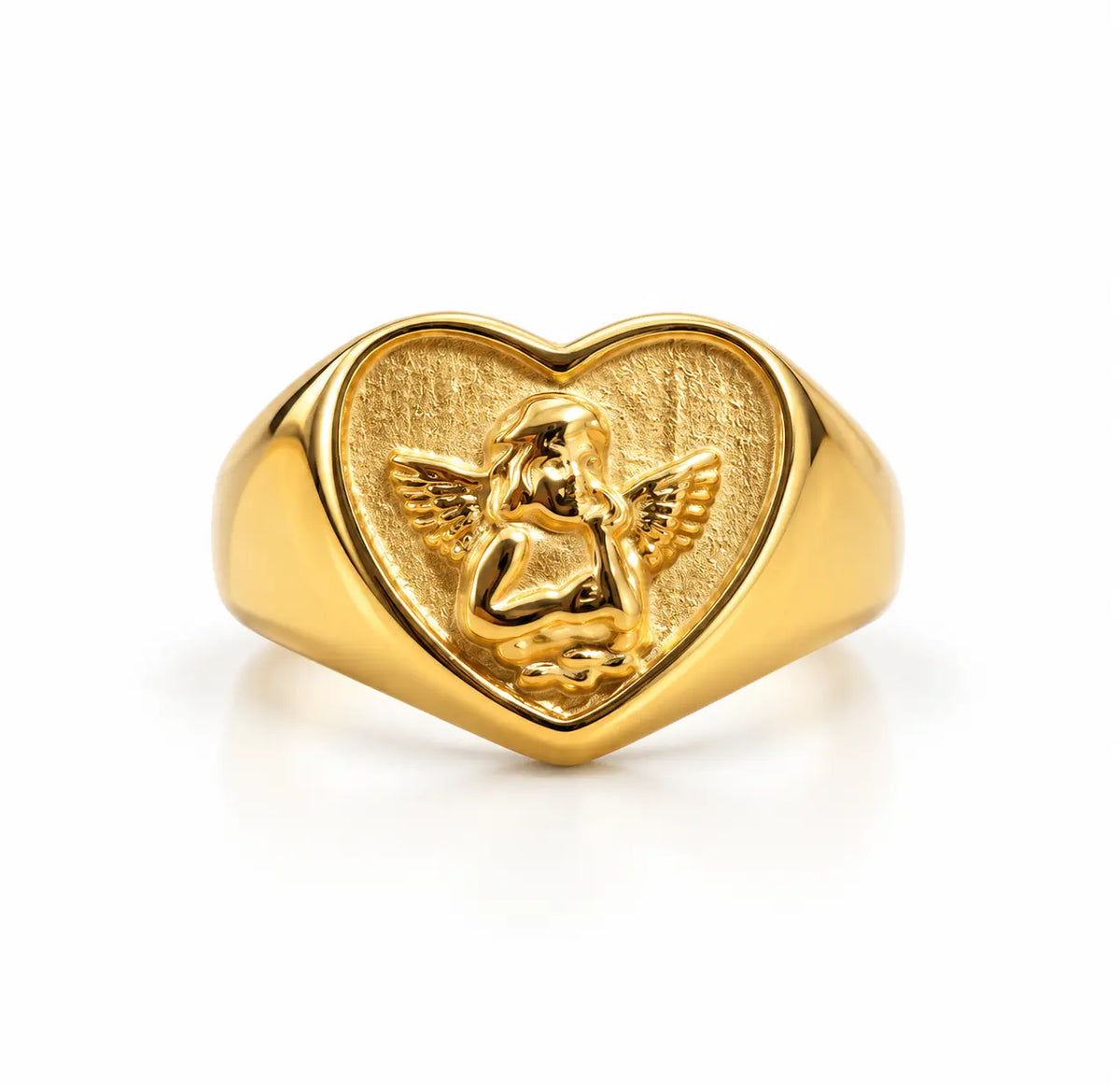 Goldener Herzring mit Engel aus Edelstahl 316L Ringe KOOMPLIMENTS