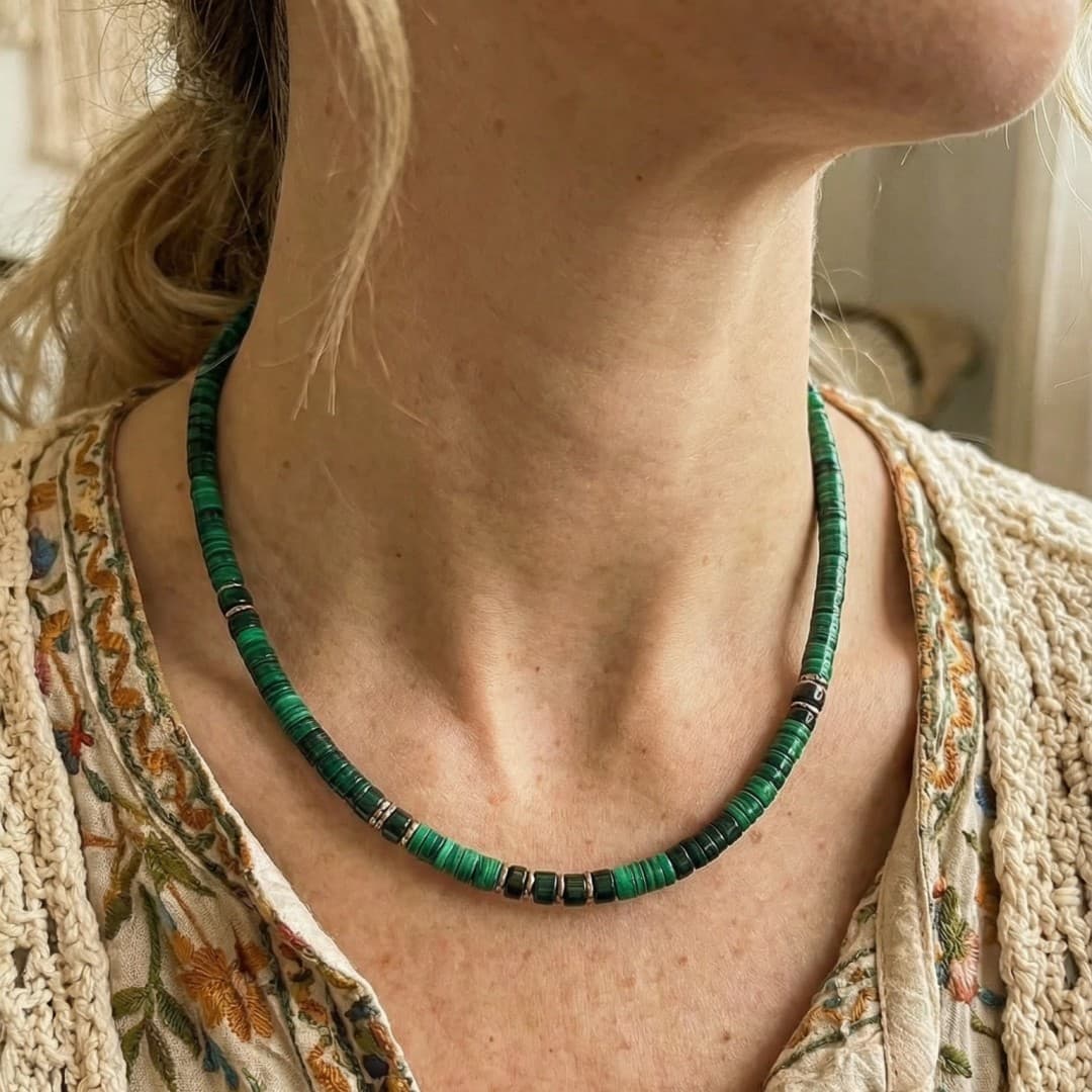 Halskette aus grünem Scheibenstein - OLYA Halsketten KOOMPLIMENTS