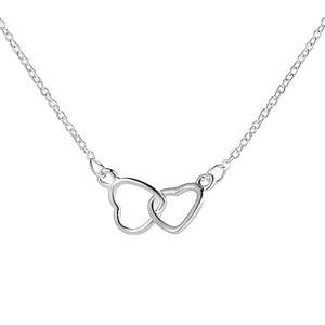 Necklace with 2 hearts and a red rose gift box - Silver