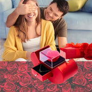Halskette mit 2 Herzen und einer roten Rose Geschenkbox - Silber Halsketten Dropi PRO