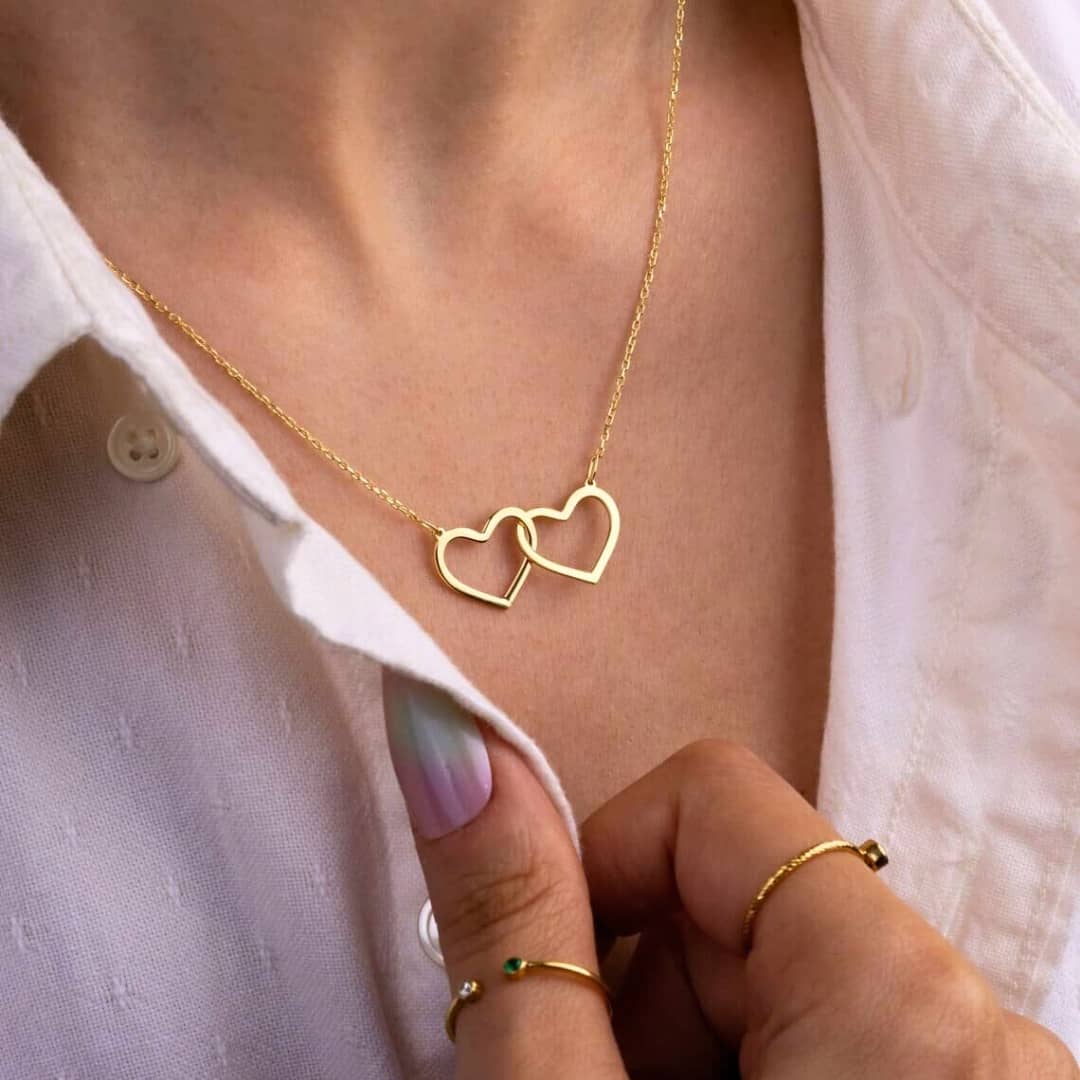Halskette mit 2 Herzen und einer roten Rose Geschenkbox - Silber Halsketten Dropi PRO