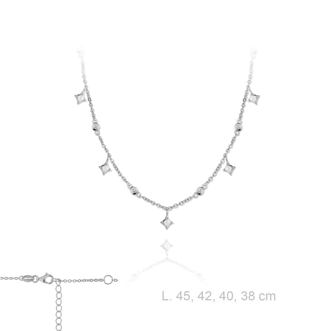 Kurze Silberkette mit glänzenden Zirkonia-Anhängern - INDIGO Halsketten KOOMPLIMENTS 