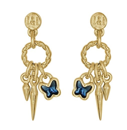 Lange Gold Ohrringe mit Anhängern und Schmetterling BUTTERFLY Ohrringe KOOMPLIMENTS
