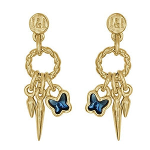 Pendientes largos de oro con colgantes y mariposa BUTTERFLY