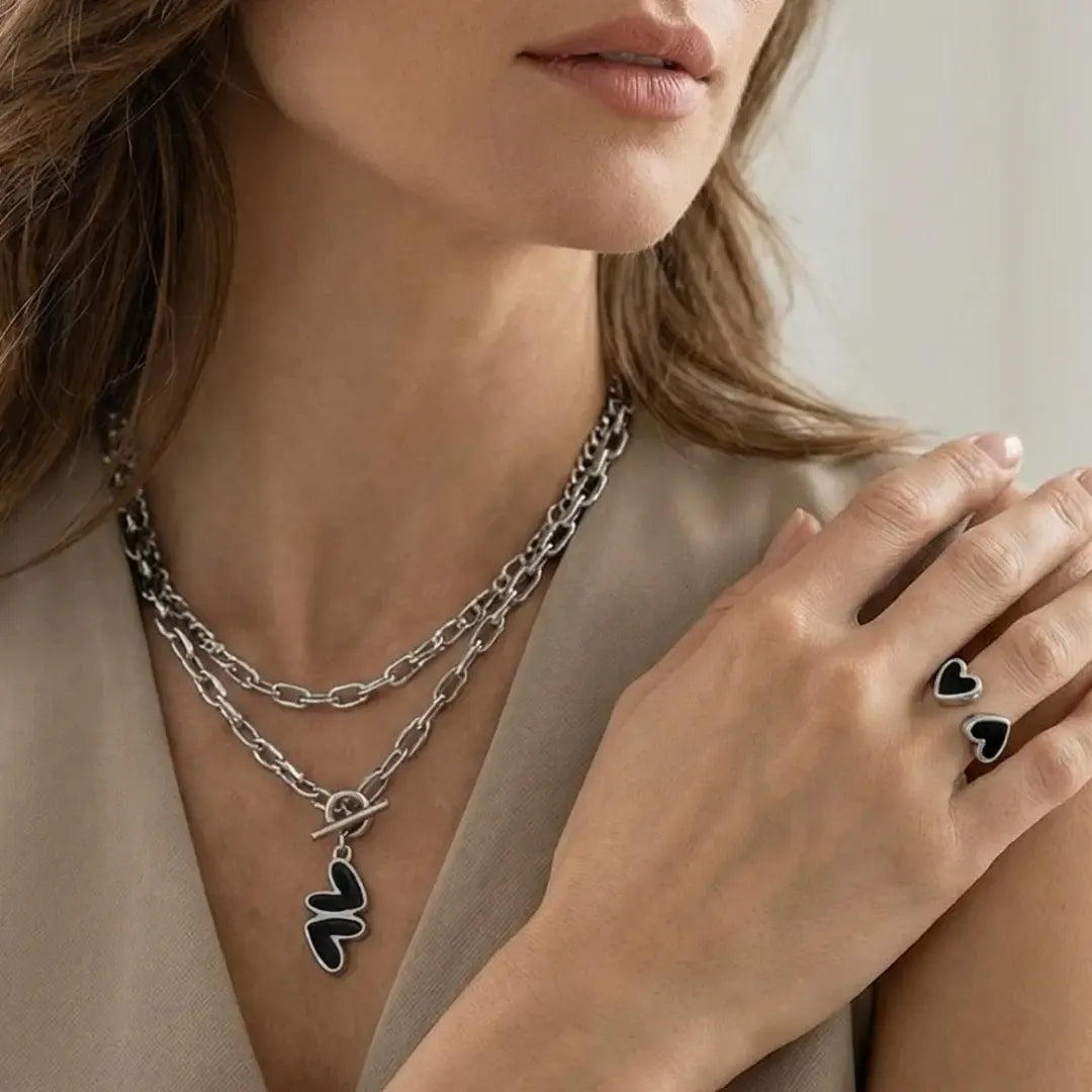 Offener Silber Ring mit Herzen - GEGENPOLE Ringe KOOMPLIMENTS