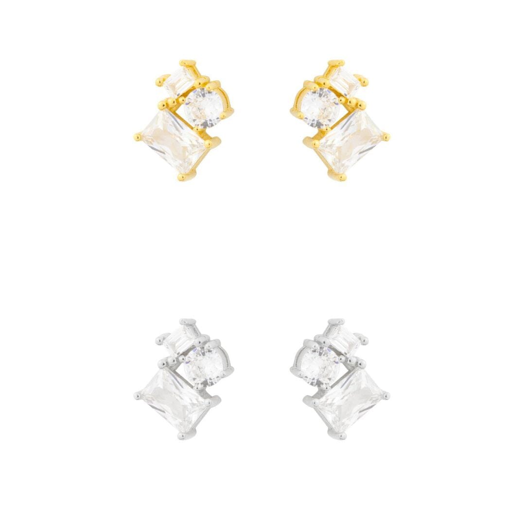 Ohrstecker Silber mit 3 Zirkonia rhodiniert - INDIGO Ohrringe KOOMPLIMENTS