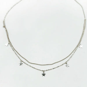 Silberne Doppelkette mit Sternen - kleinen Sternen