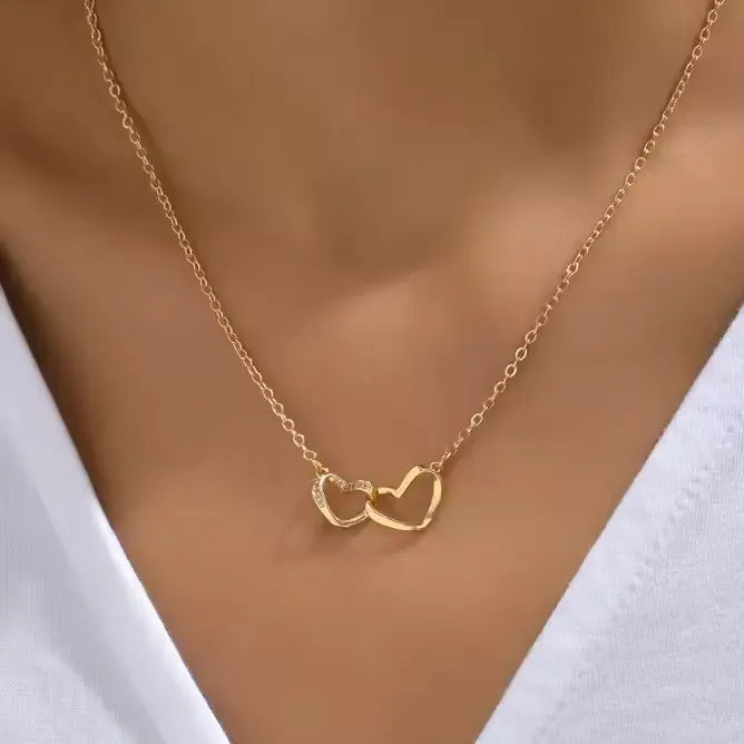 Vergoldete Herz Halskette mit Zirkonia - TWIN LOVE SPARK Halsketten KOOMPLIMENTS