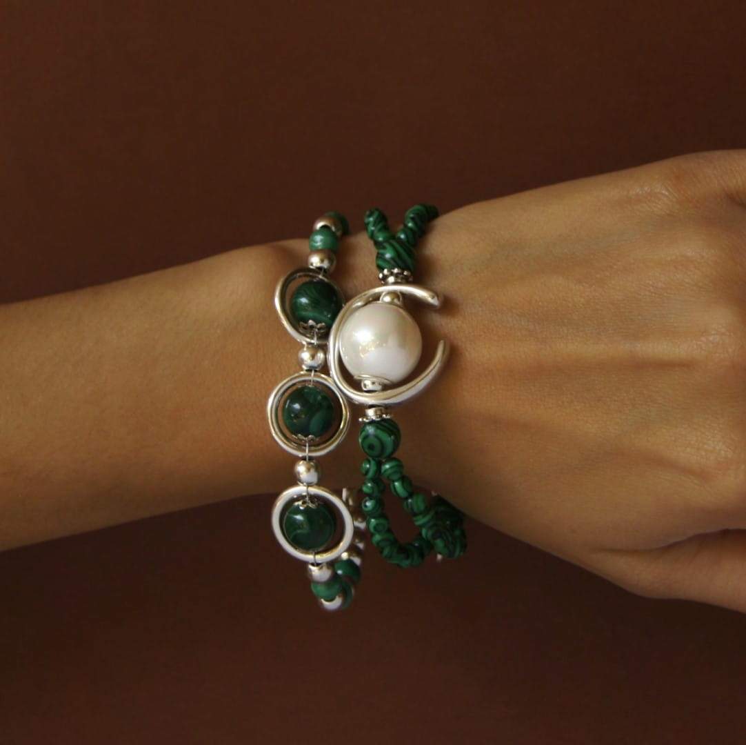Armband aus natürlichen Malachitperlen - Kreise Armband KOOMPLIMENTS