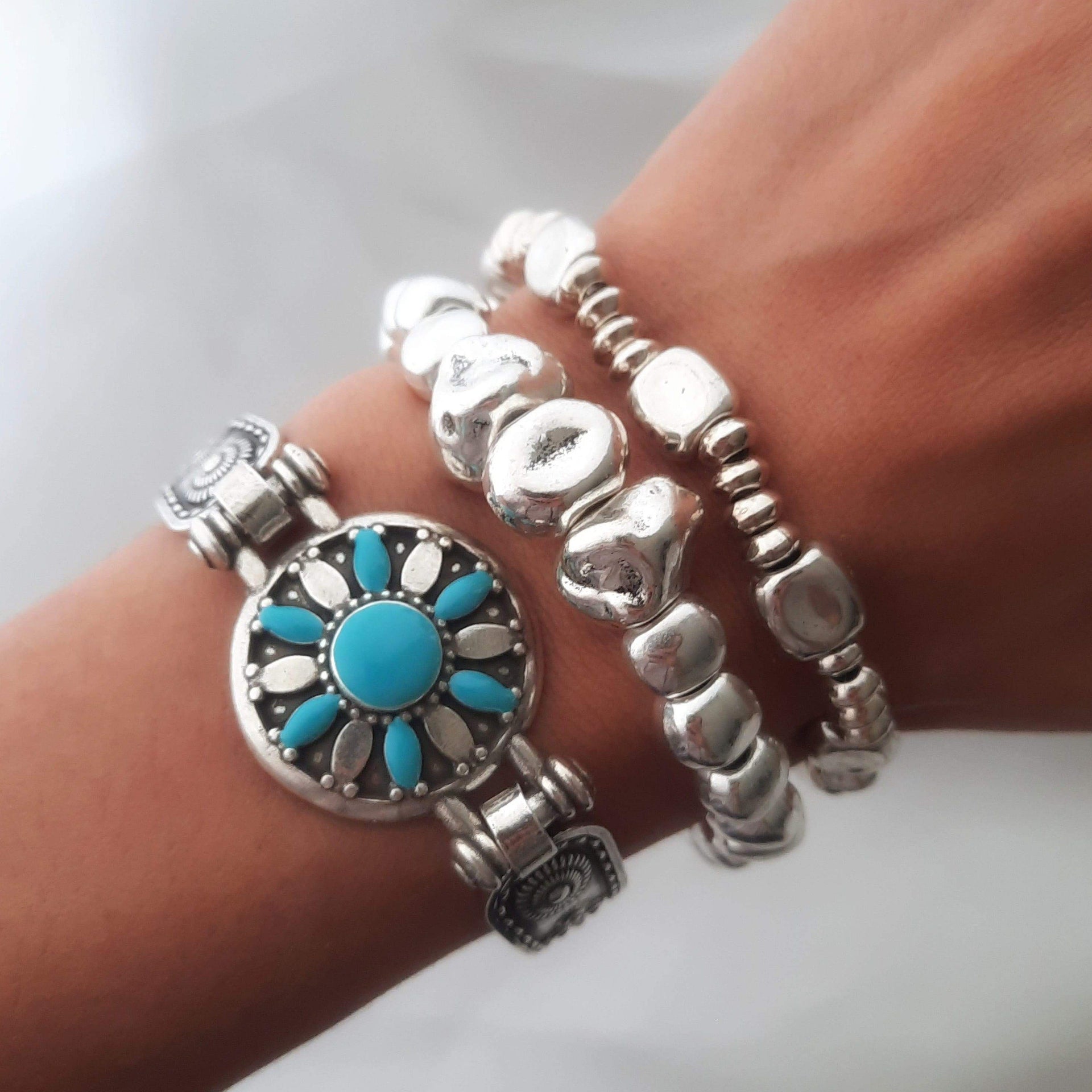 Armband Silber mit Blütenblätter - Türkis Armband KOOMPLIMENTS
