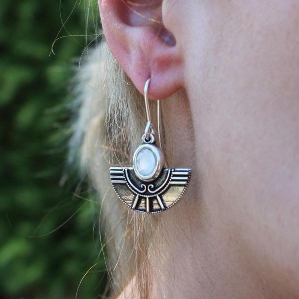 Azteken Ohrringe aus Silber Kristall Weiss Ohrringe KOOMPLIMENTS