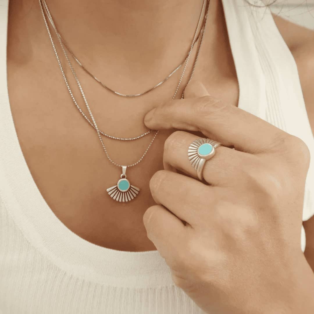 Boho Ring mit Sonnenstrahlen - Türkis Ringe KOOMPLIMENTS