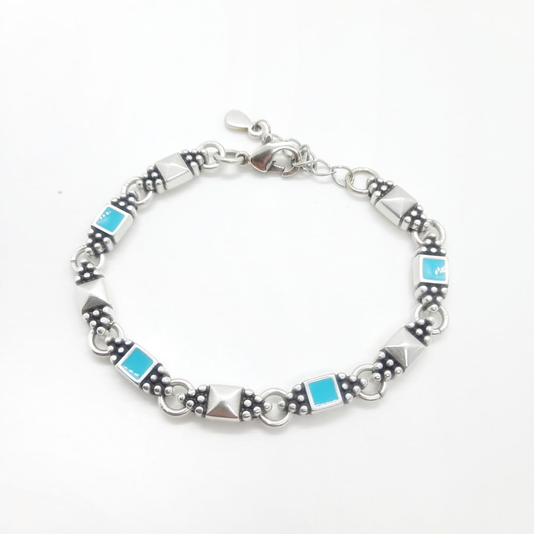 Boho Silber Armband mit türkisfarbenen Quadraten Armband KOOMPLIMENTS
