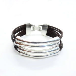 Brown wrap bracelet silver - Denia