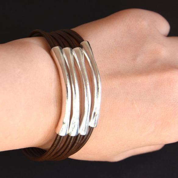 Braunes Wickelarmband Silber - Denia Armband KOOMPLIMENTS