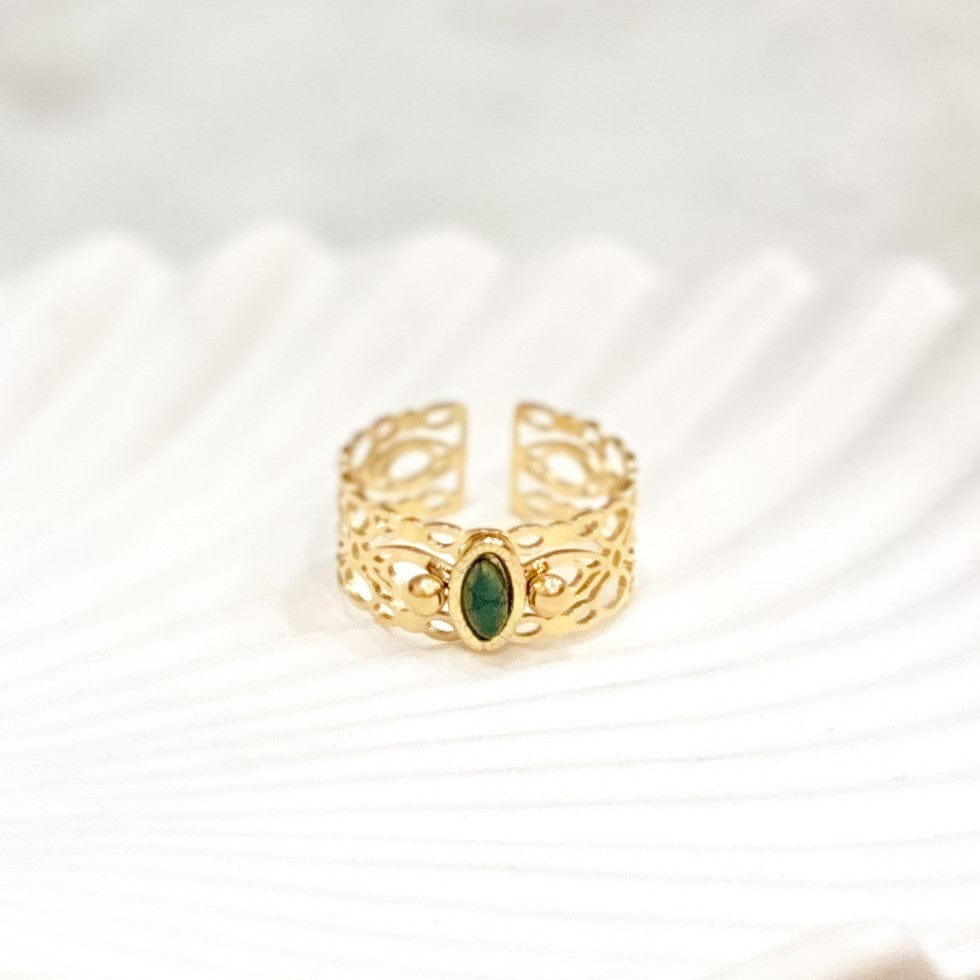 Breiter filigraner und grüner Steinring Ringe KOOMPLIMENTS