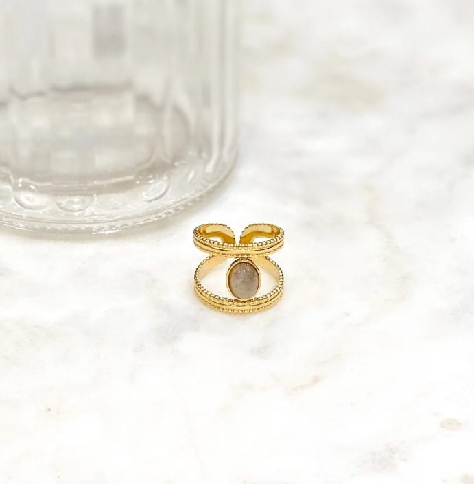Breiter Gold Ring mit Naturstein - LEYCA Ringe KOOMPLIMENTS