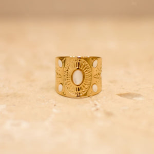 Ring ancho de varias hileras con piedra blanca - ELIOR