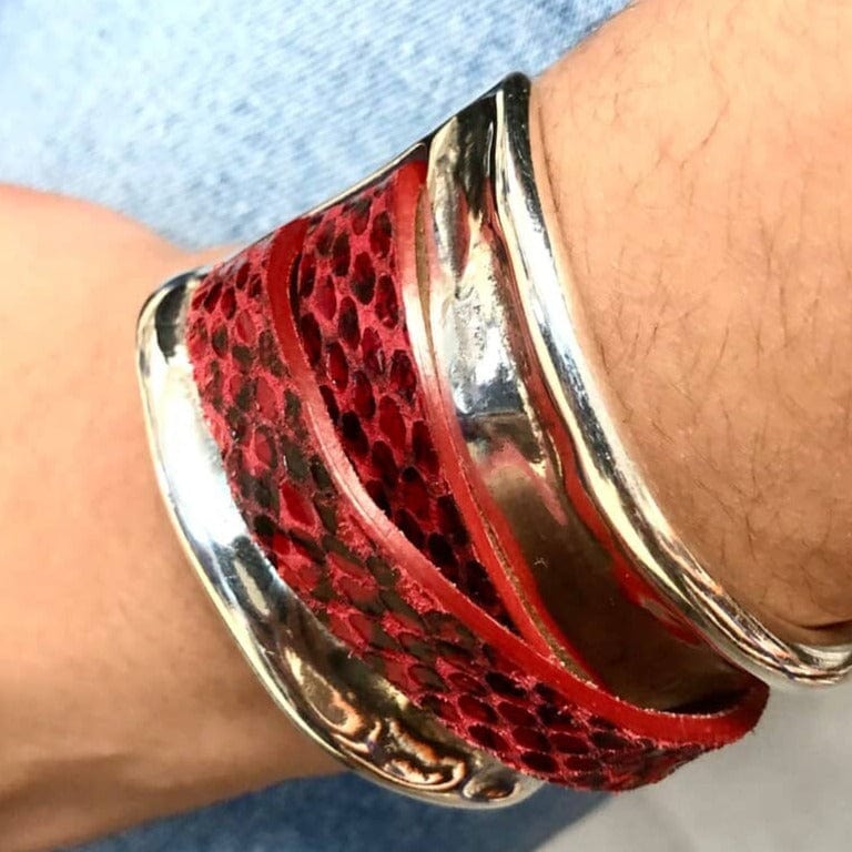 Breites Damen Armband aus rotem Leder - ARIZONA Armband KOOMPLIMENTS