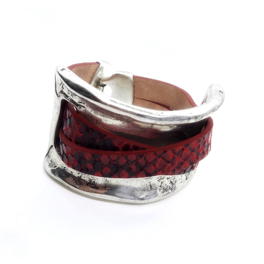 Breites Damen Armband aus rotem Leder - ARIZONA Armband KOOMPLIMENTS