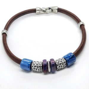 Collier ras du cou en cuir avec perles - CAIRO