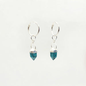 Boucles d'oreilles créoles en argent avec pendule turquoise - PRANA