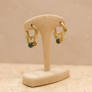 Boucles d'oreilles créoles avec pendentifs médaillons et pierres - AZEL