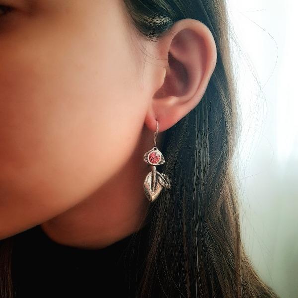 Damen Blatt Ohrringe Rosa Swarovski - Orchid Ohrringe KOOMPLIMENTS